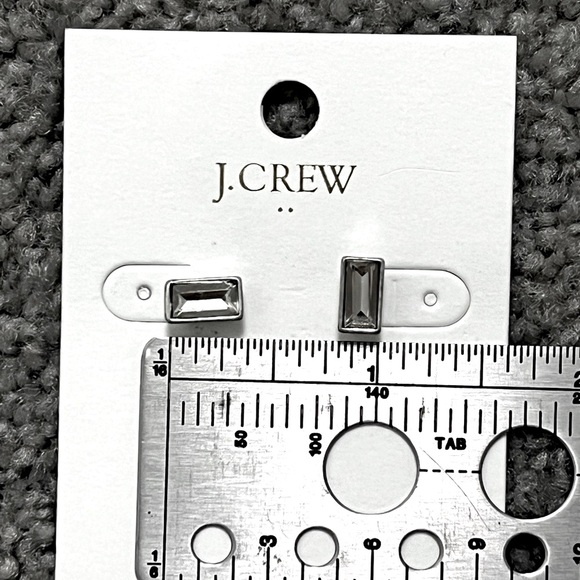 J Crew Factory emerald cut clear crystal stone stud earrings - Picture 7 of 7